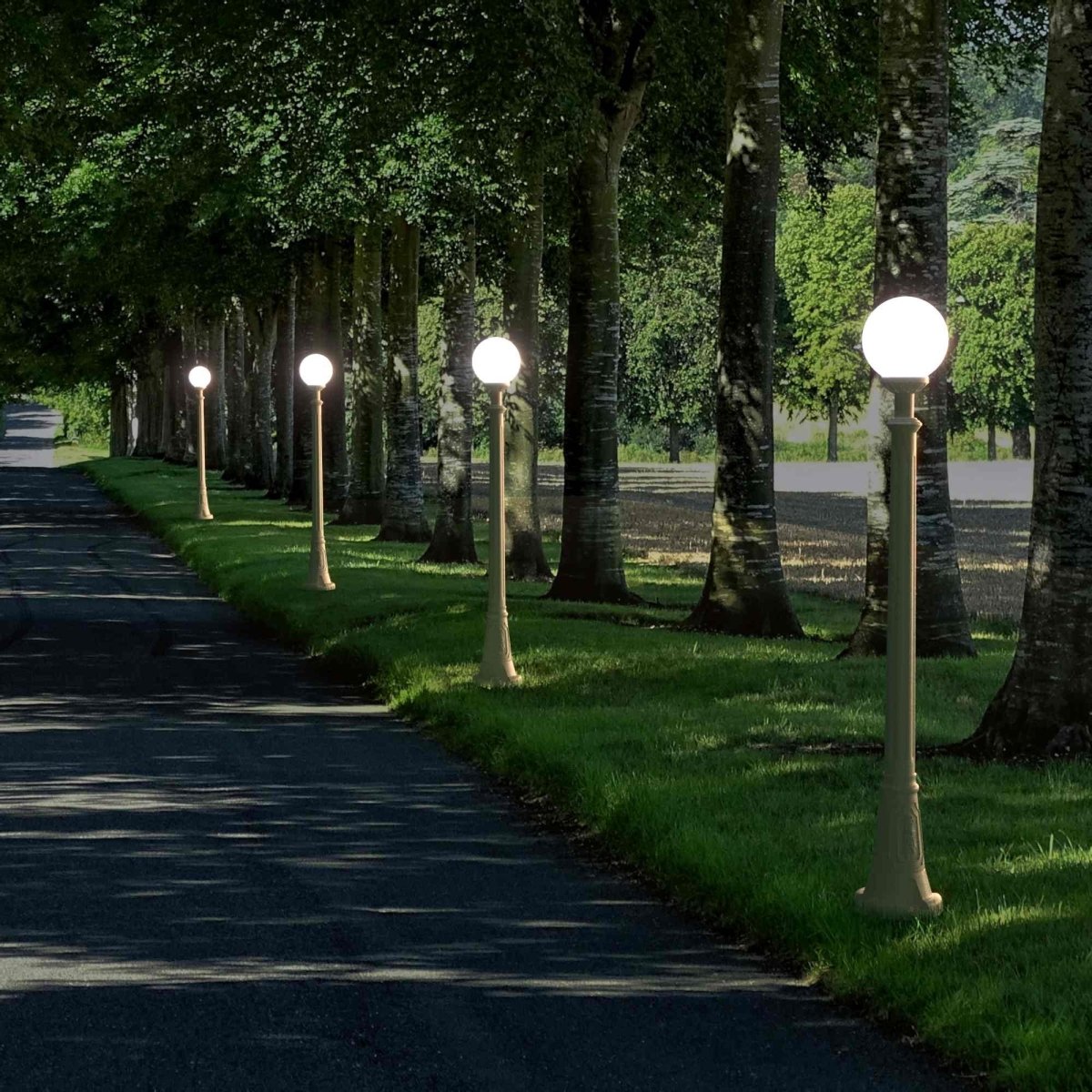 Farola exterior FUMAGALLI "GLOBO ARTU/G250" - 8.5W - E27 - CCT - Poste 1.5mts - Barcelona Led-Iluminación