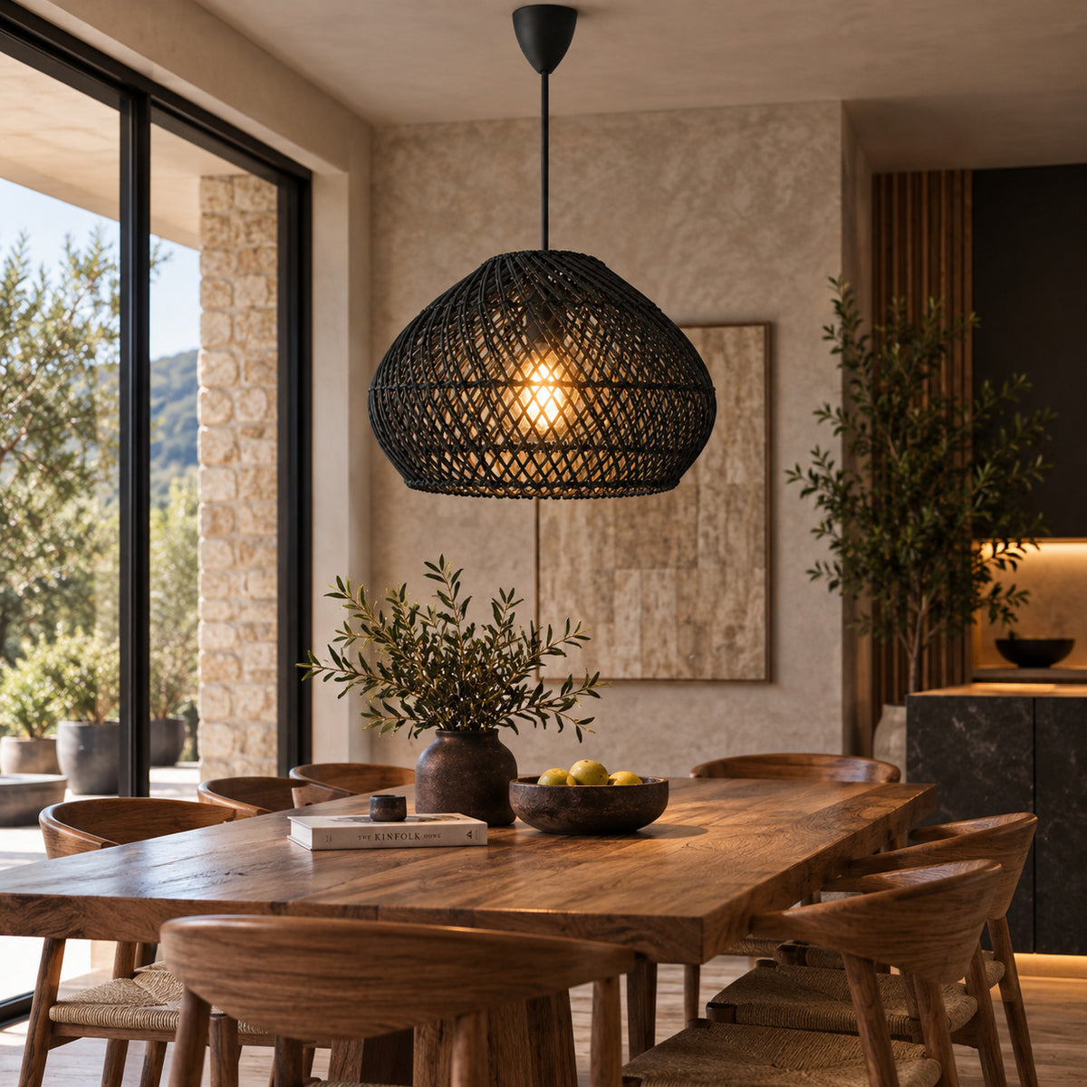 Lámpara colgante de ratán negro "SAORI" - E27 - Ø40 cm (6)