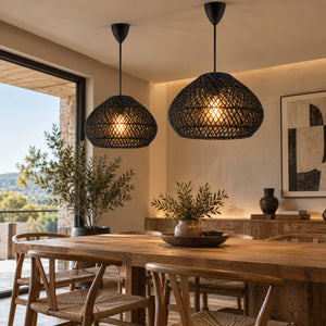 Lámpara colgante de ratán negro "SAORI" - E27 - Ø40 cm (7)