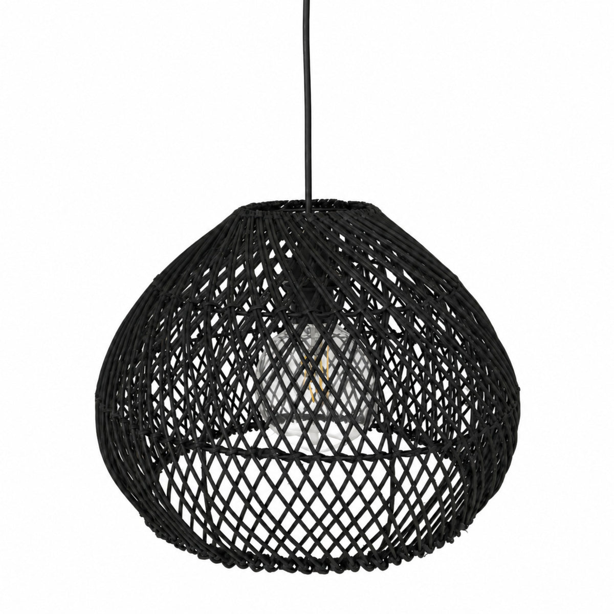 Lámpara colgante de ratán negro "SAORI" con interruptor y enchufe - E27 - Ø40 cm (22)