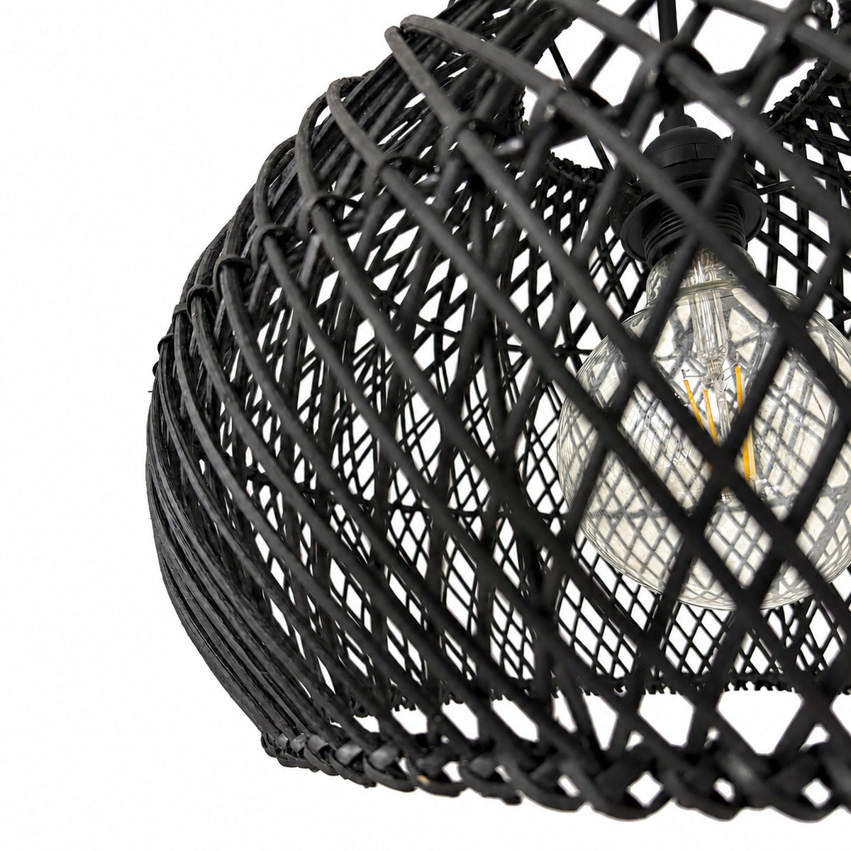 Lámpara colgante de ratán negro "SAORI" con interruptor y enchufe - E27 - Ø40 cm (21)