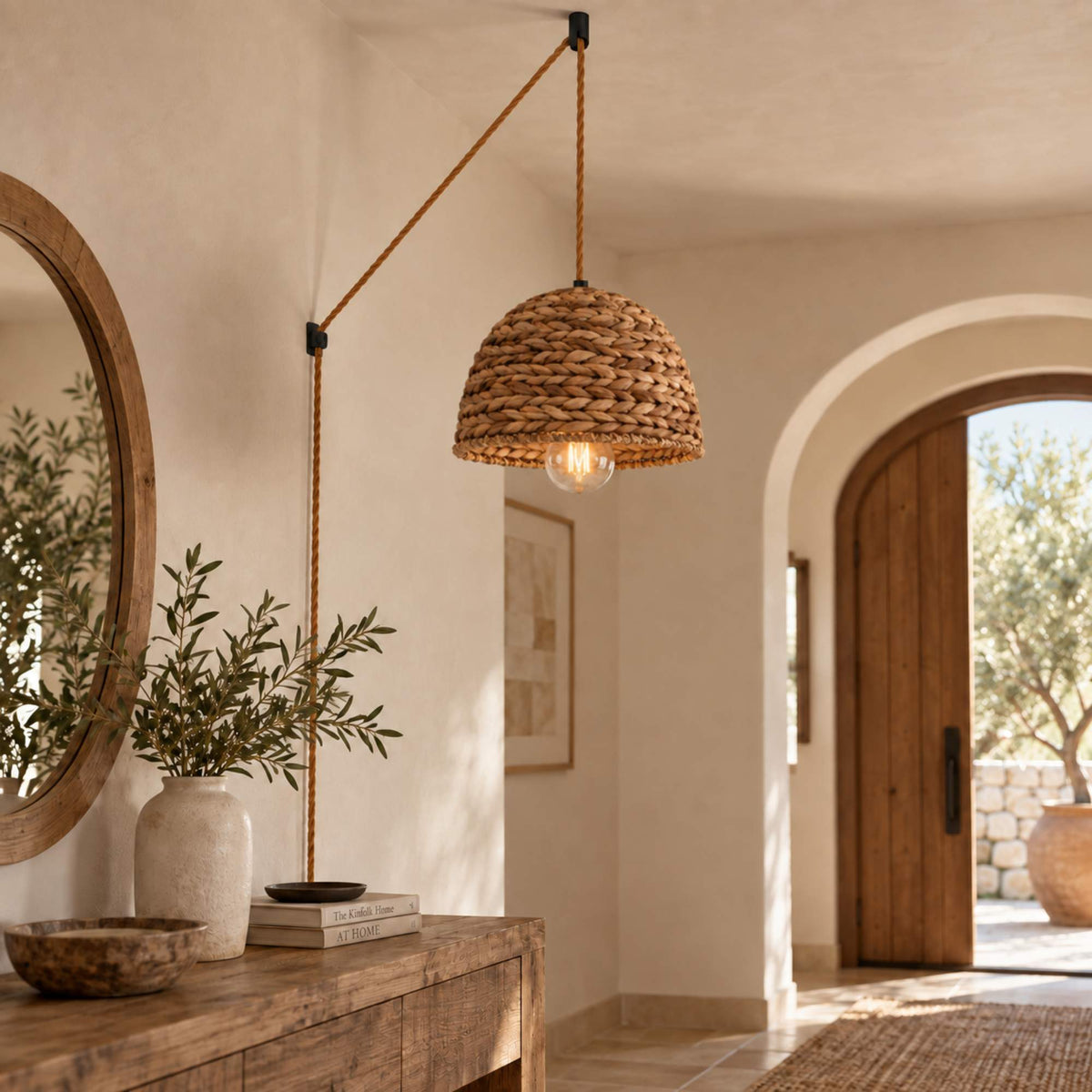 Lámpara colgante de jacinto de agua "CASTANEA" con interruptor y enchufe - E27 (5)