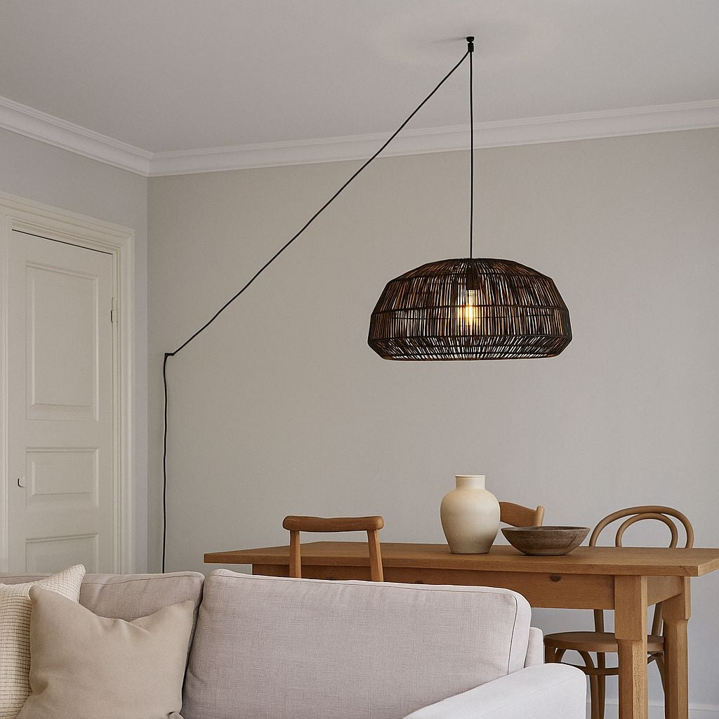 Lámpara colgante de mimbre "ASTRID" - Con interruptor y enchufe - E27 (12)