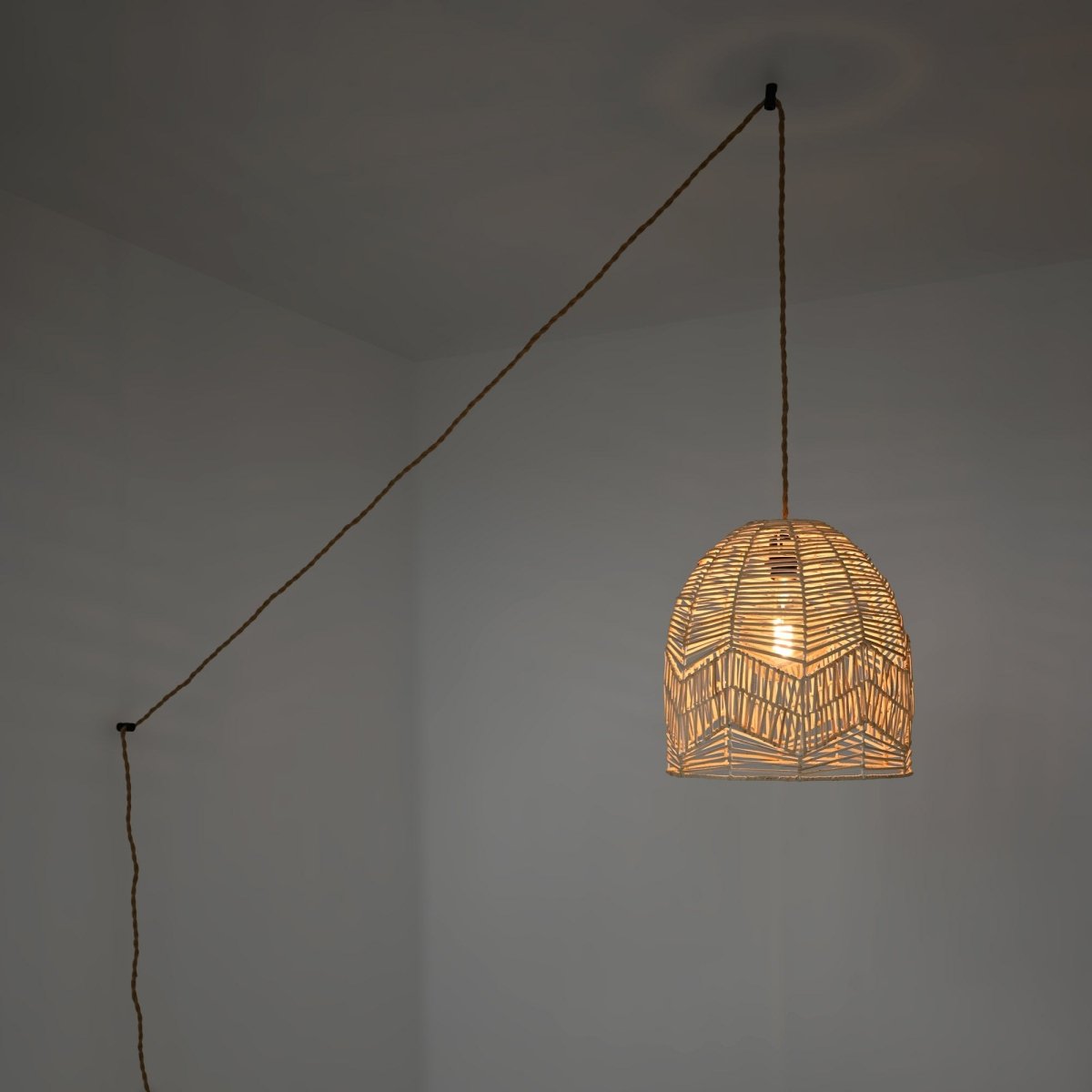 Lámpara colgante de mimbre "NORMA" - Ø35cm - Con interruptor y enchufe - E27 - Barcelona Led-Decoración