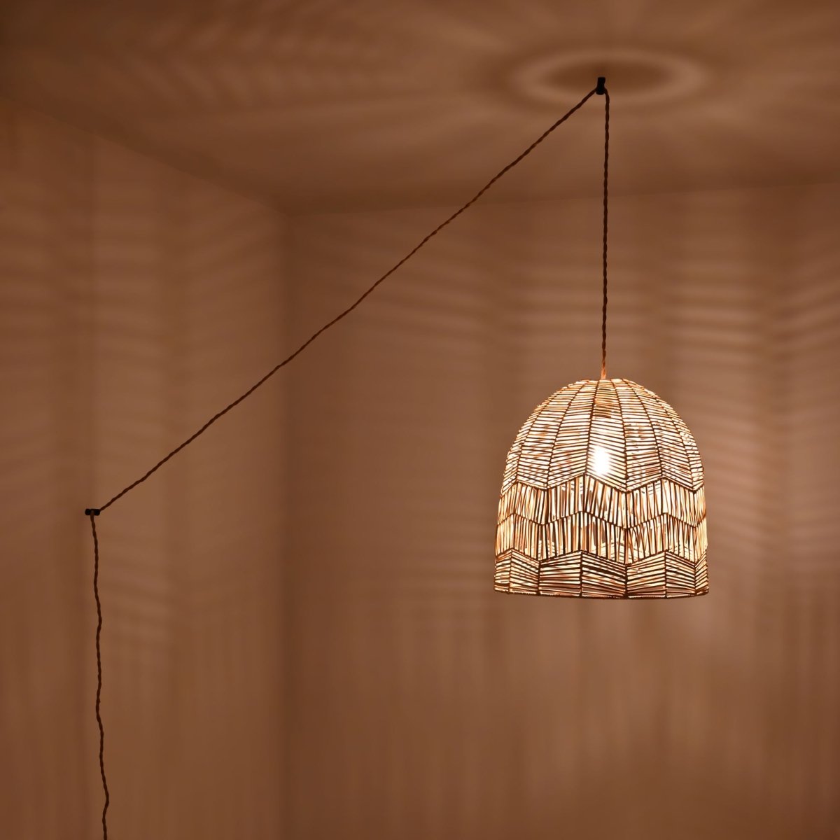 Lámpara colgante de mimbre "NORMA" - Ø45cm - Con interruptor y enchufe - E27 - Barcelona Led-Decoración