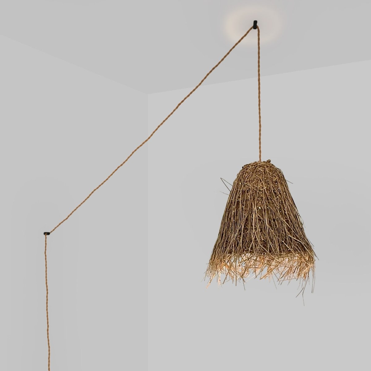 Lámpara colgante de mimbre "GUSS" - Con interruptor y enchufe - E27 - Barcelona Led-Decoración