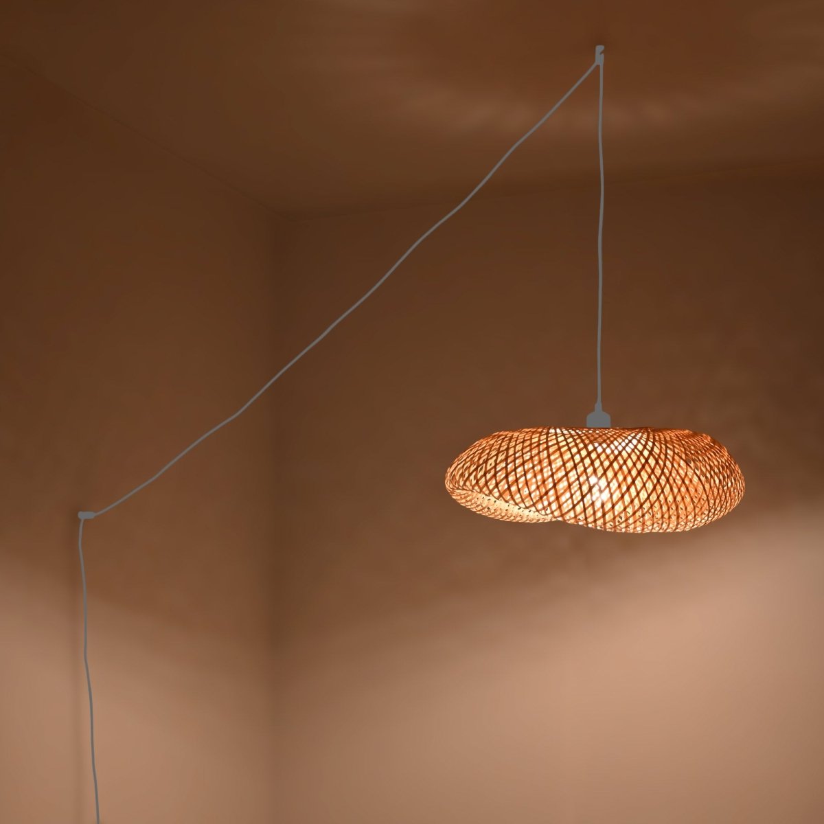 Lámpara colgante de mimbre "FREY" - Con interruptor y enchufe - E27 - Barcelona Led-Decoración