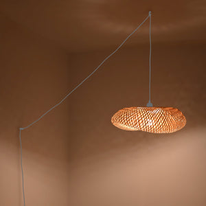 Lámpara colgante de mimbre "FREY" - Con interruptor y enchufe - E27 (3)