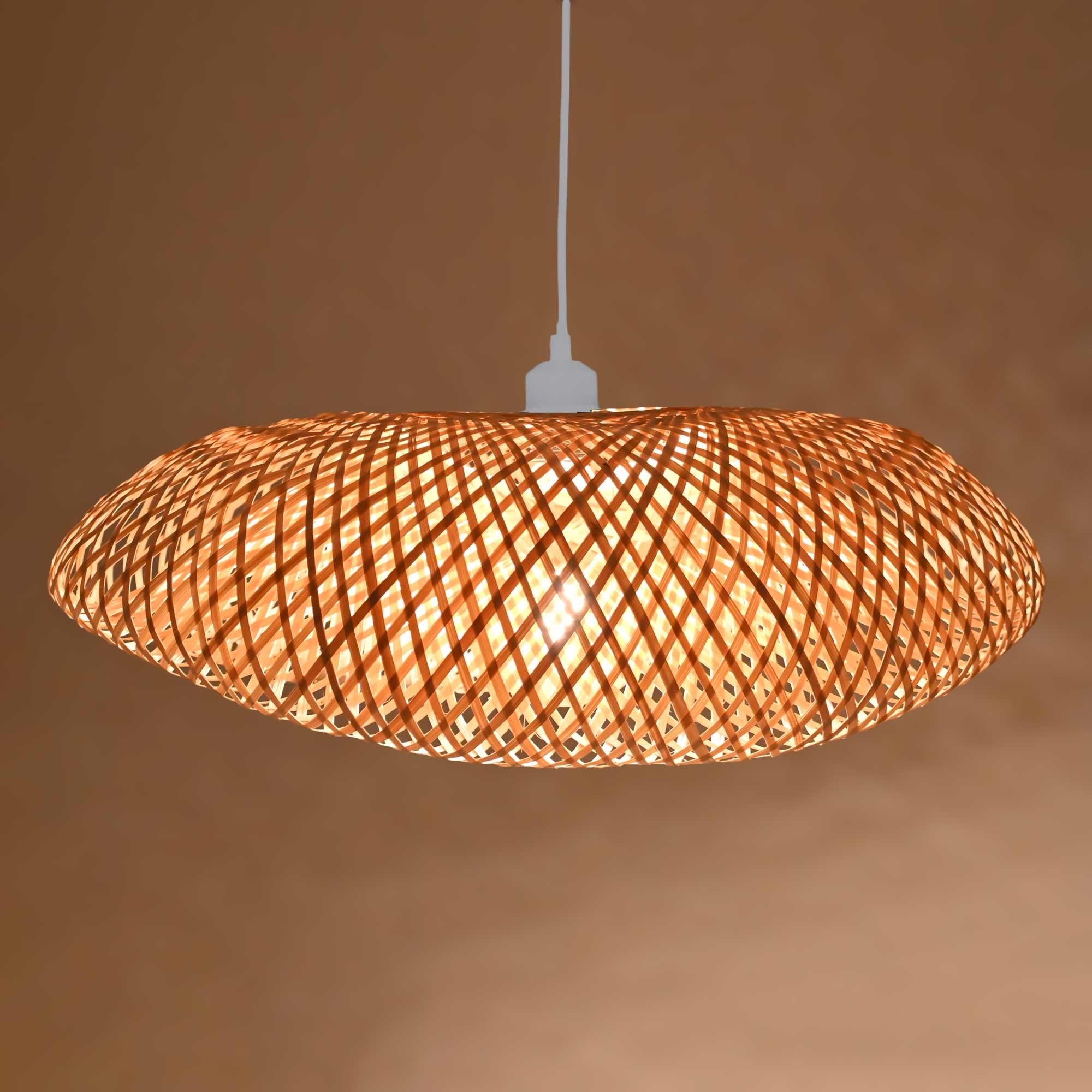 Lámpara colgante de mimbre "FREY" - Con interruptor y enchufe - E27 (8)