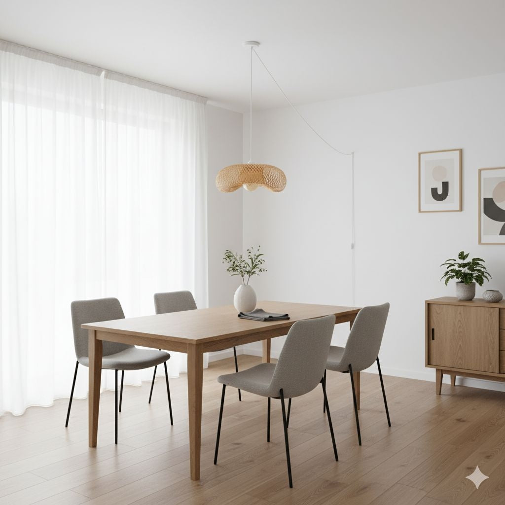 Lámpara colgante de mimbre "FREY" - Con interruptor y enchufe - E27 (1)