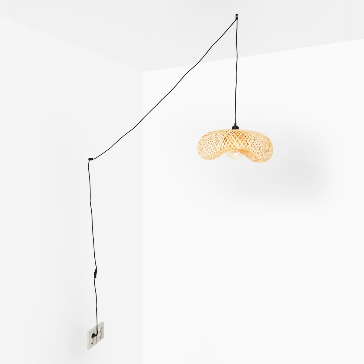 Lámpara colgante de mimbre "FREY" - Con interruptor y enchufe - E27 - Barcelona Led-Decoración