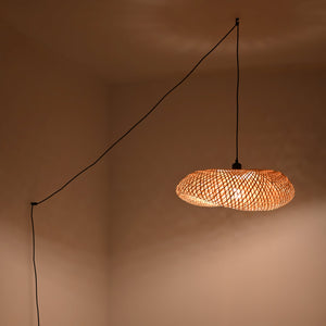 Lámpara colgante de mimbre "FREY" - Con interruptor y enchufe - E27 (17)