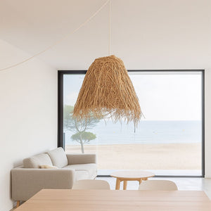 Lámpara colgante de mimbre "GUSS" - Con interruptor y enchufe - E27 (14)