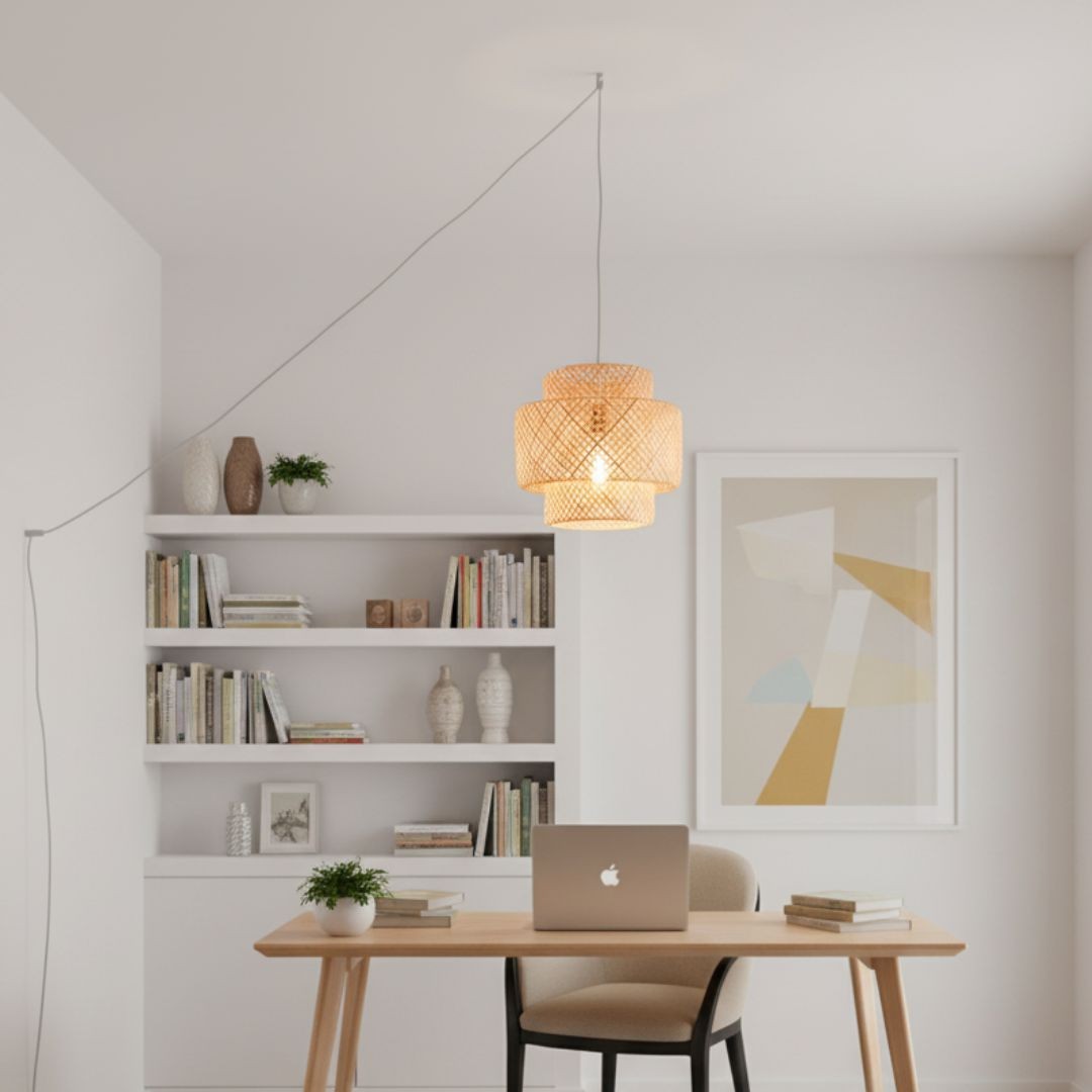Lámpara colgante de mimbre "JENSEN" - Ø40cm - Con interruptor y enchufe - E27 (13)