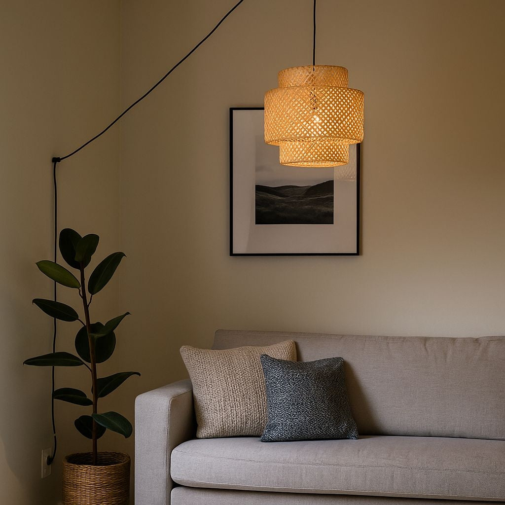 Lámpara colgante de mimbre "JENSEN" - Ø50cm - Con interruptor y enchufe - E27