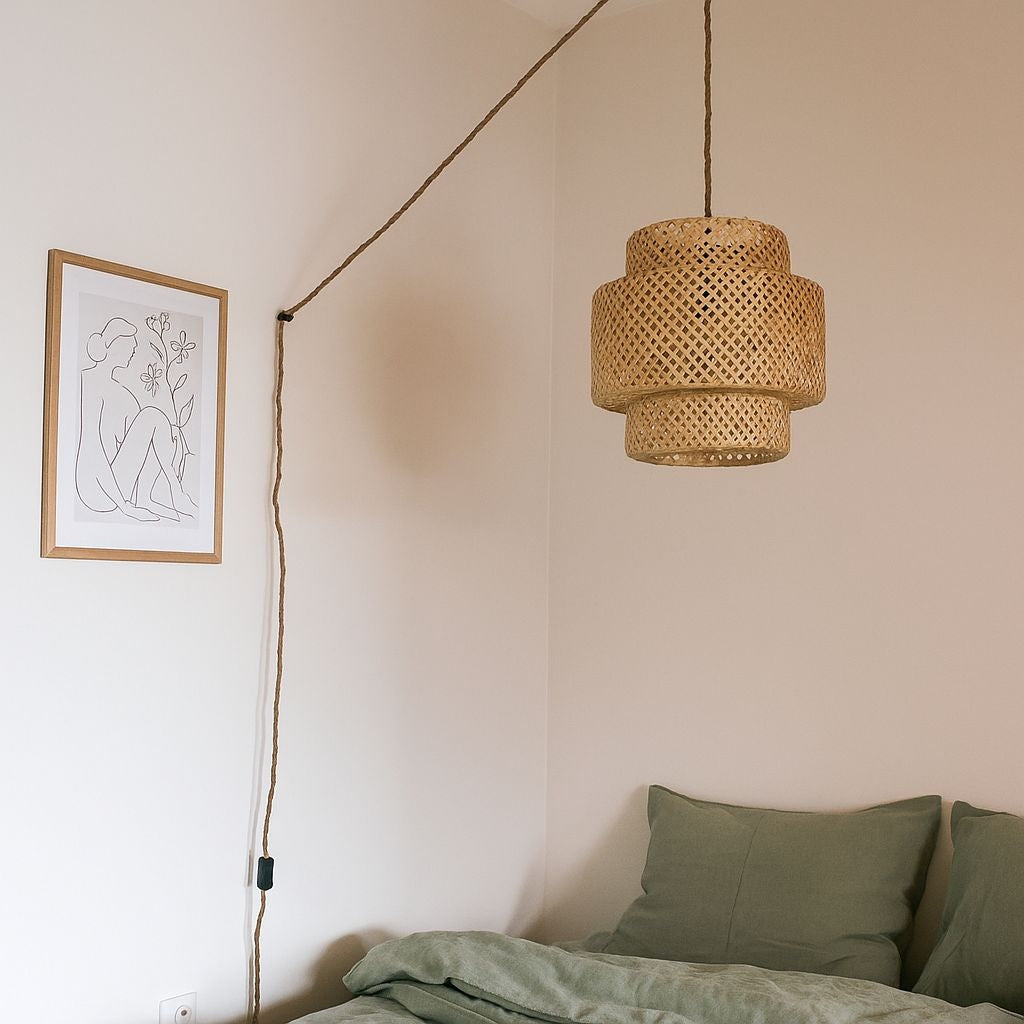 Lámpara colgante de mimbre "JENSEN" - Ø40cm - Con interruptor y enchufe - E27 (4)