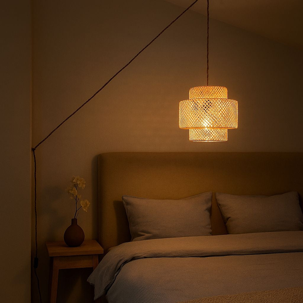 Lámpara colgante de mimbre "JENSEN" - Ø40cm - Con interruptor y enchufe - E27 (7)