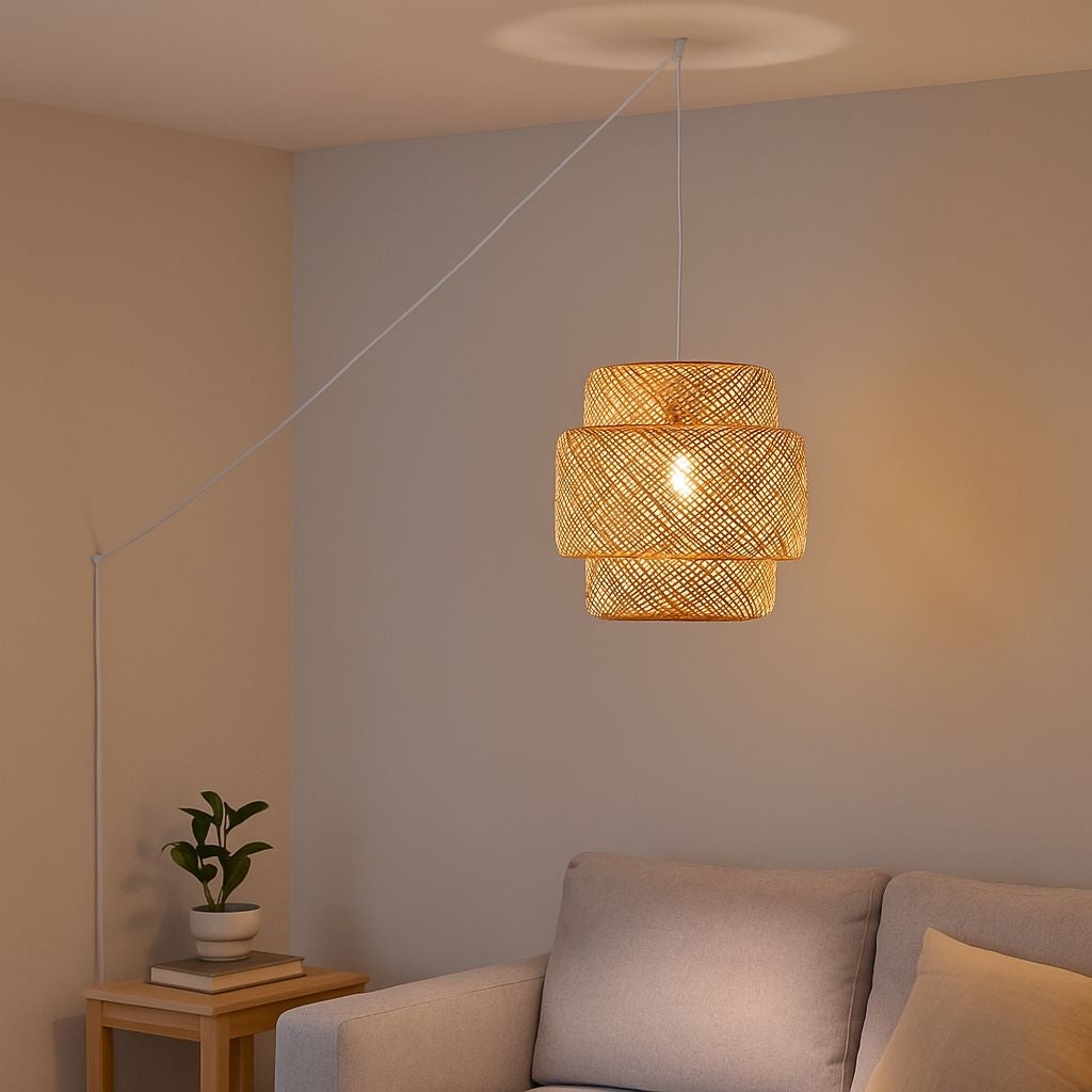 Lámpara colgante de mimbre "JENSEN" - Ø50cm - Con interruptor y enchufe - E27 (4)