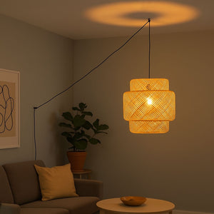 Lámpara colgante de mimbre "JENSEN" - Ø50cm - Con interruptor y enchufe - E27 (13)