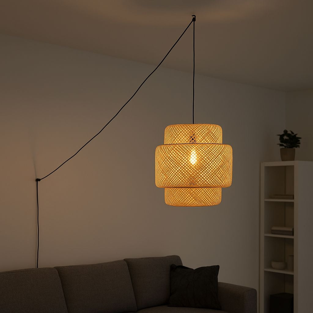 Lámpara colgante de mimbre "JENSEN" - Ø50cm - Con interruptor y enchufe - E27 (14)