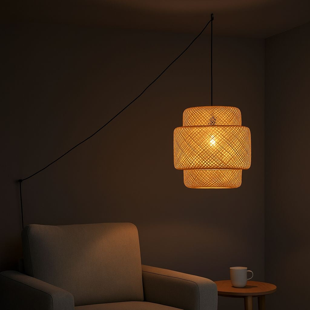 Lámpara colgante de mimbre "JENSEN" - Ø50cm - Con interruptor y enchufe - E27 (15)