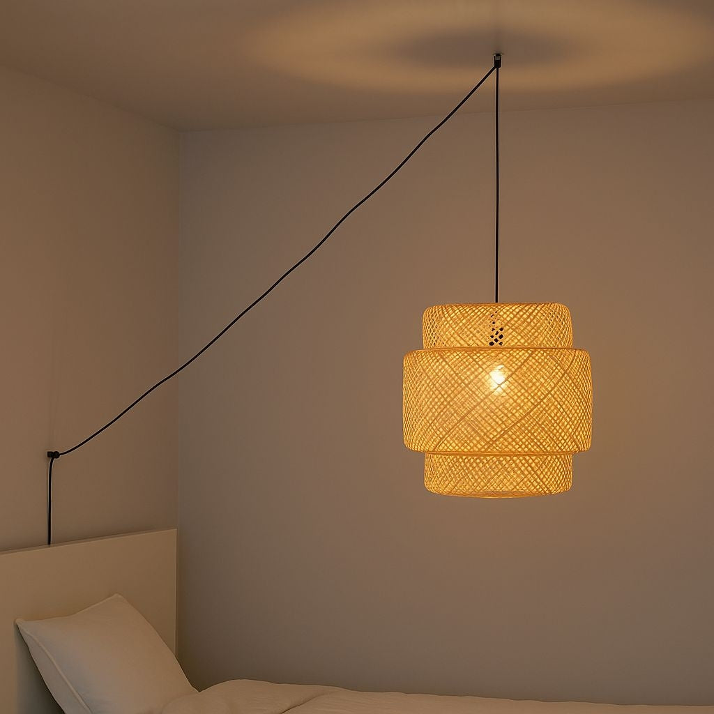 Lámpara colgante de mimbre "JENSEN" - Ø50cm - Con interruptor y enchufe - E27 (16)