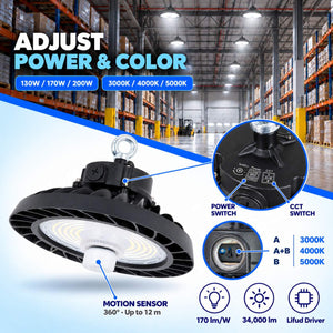 Campana LED UFO industrial 200W - CCT - Con sensor de movimiento - 170lm/W - Driver LIFUD - IP65 - 5 años garantía (2)