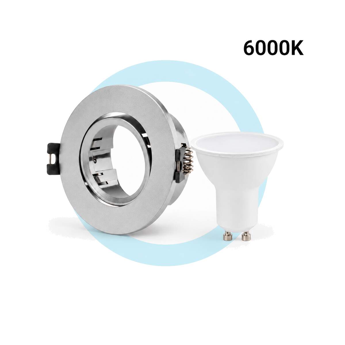 KIT - Aro downlight basculante Ø75mm + Bombilla GU10 5W + Casquillo GU10