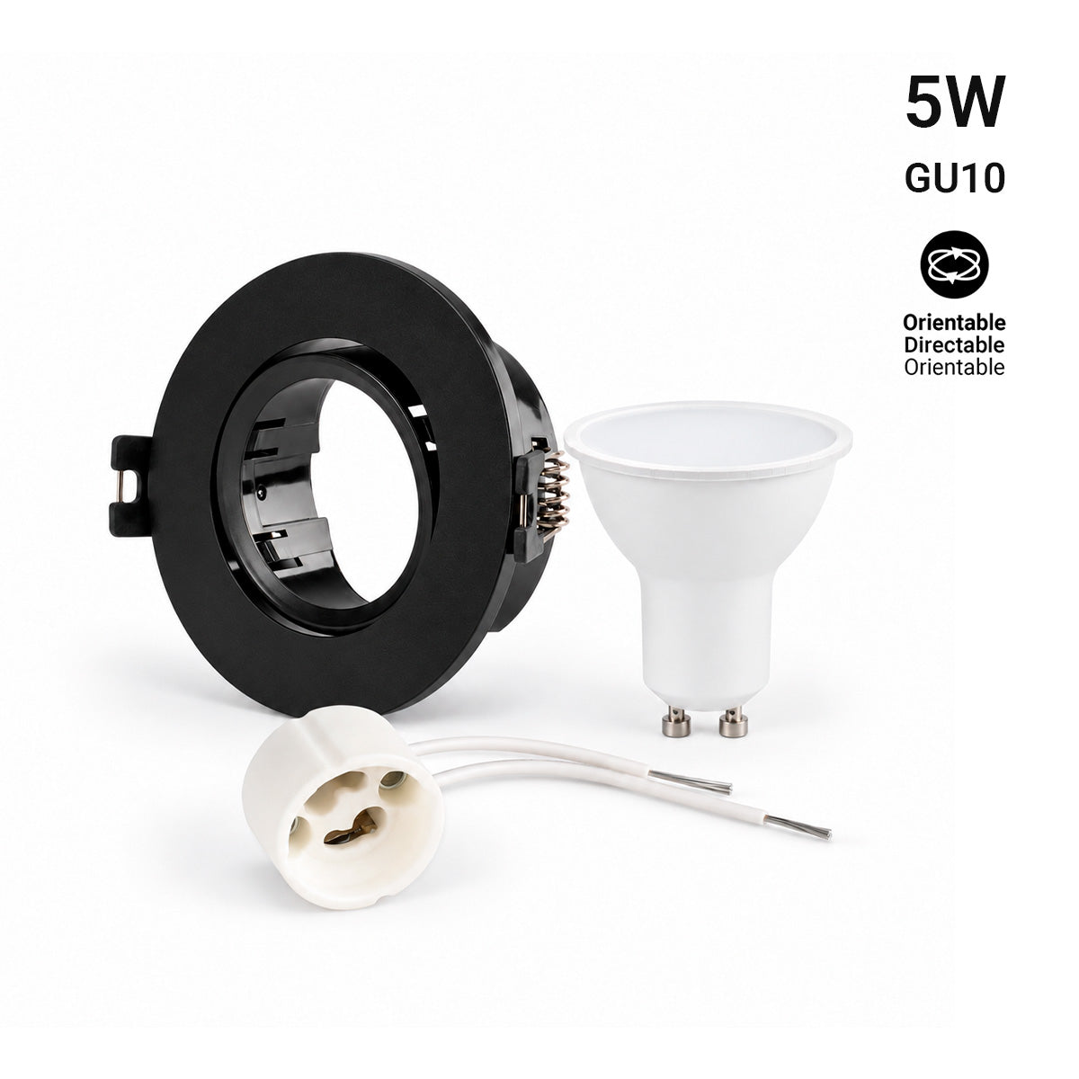 KIT - Aro downlight basculante Ø75mm + Bombilla GU10 5W + Casquillo GU10 (39)