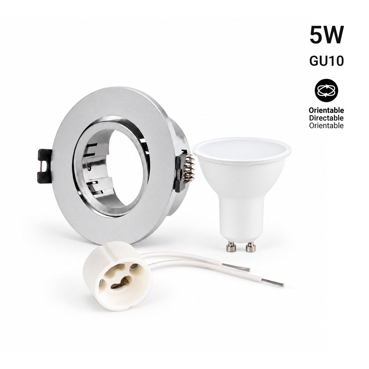 KIT - Aro downlight basculante Ø75mm + Bombilla GU10 5W + Casquillo GU10 (22)