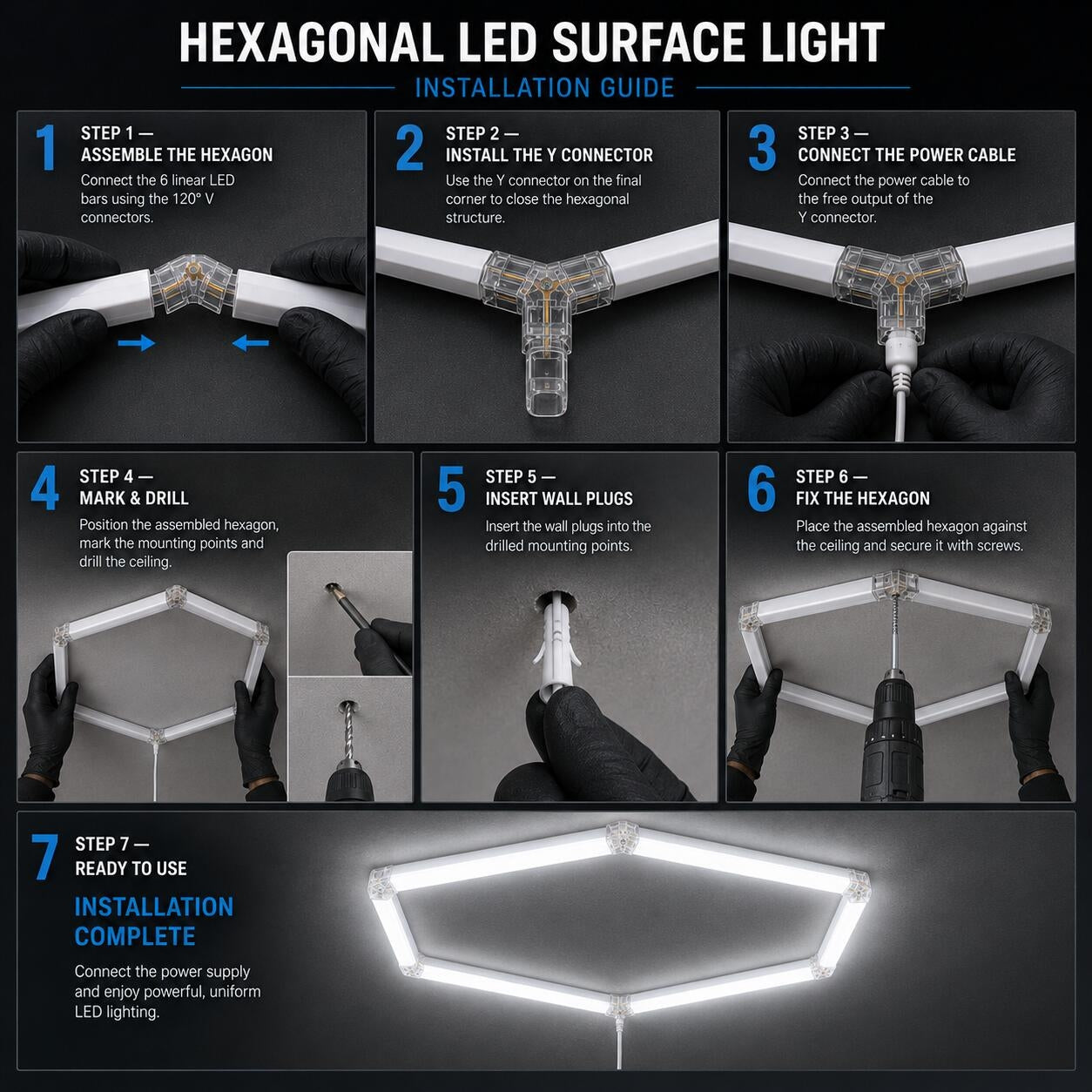 Lámpara LED hexagonal - 6500K - 1 hexágono - 440cm (5)