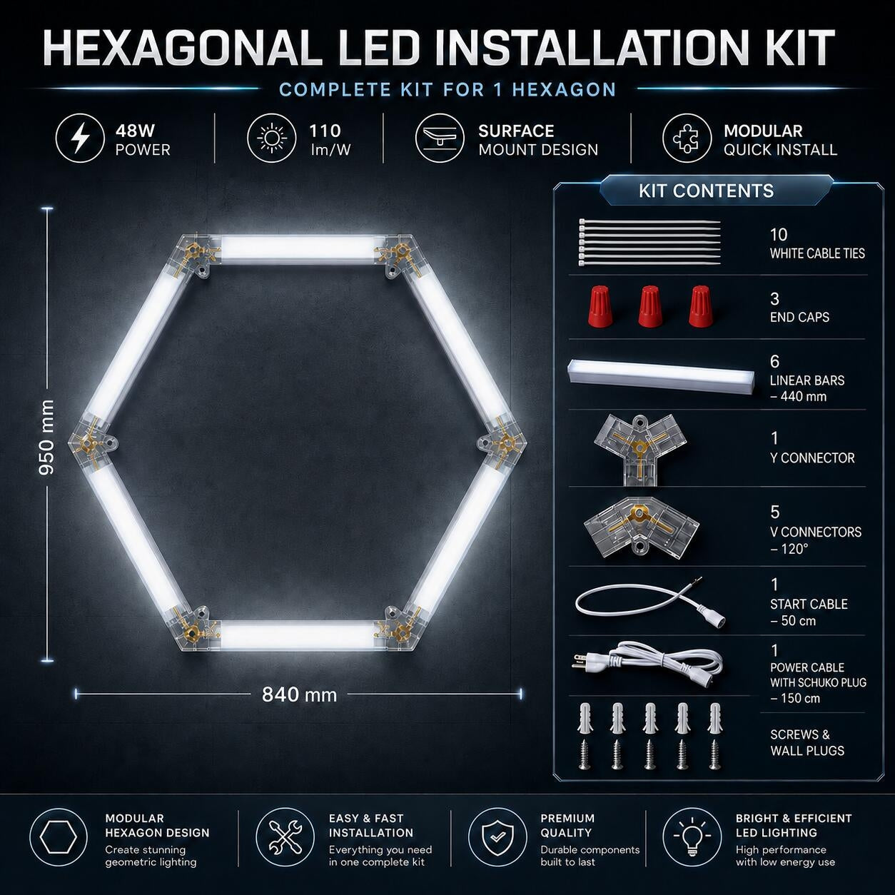 Lámpara LED hexagonal - 6500K - 1 hexágono - 440cm (7)