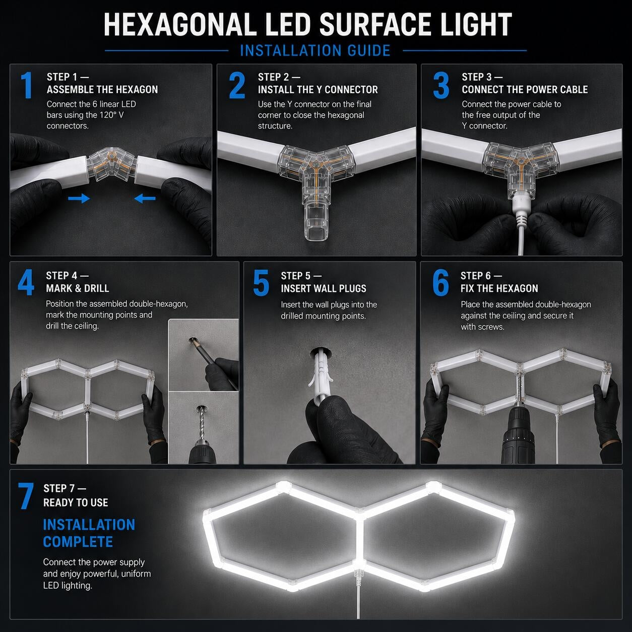 Lámpara LED hexagonal - 6500K - 2 hexágonos - 440cm (4)