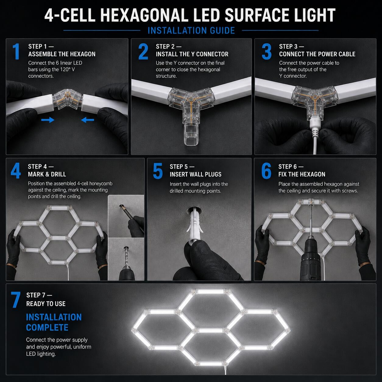 Lámpara LED hexagonal - 6500K - 4 hexágonos - 440cm (5)