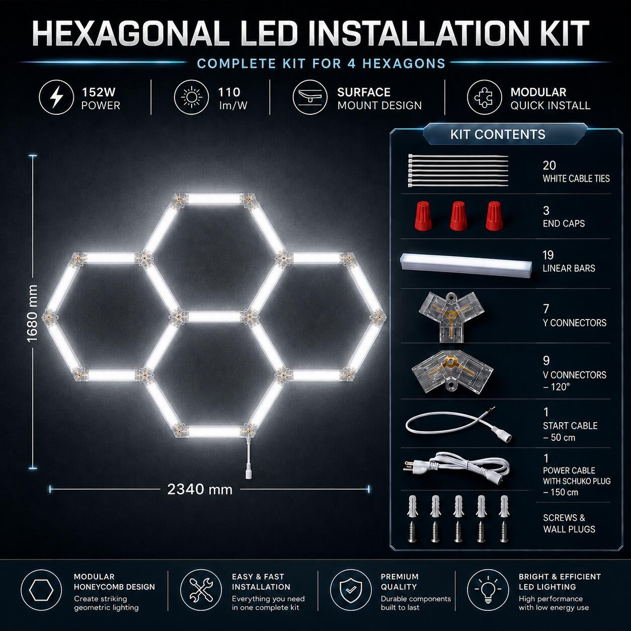 Lámpara LED hexagonal - 6500K - 4 hexágonos - 440cm (7)