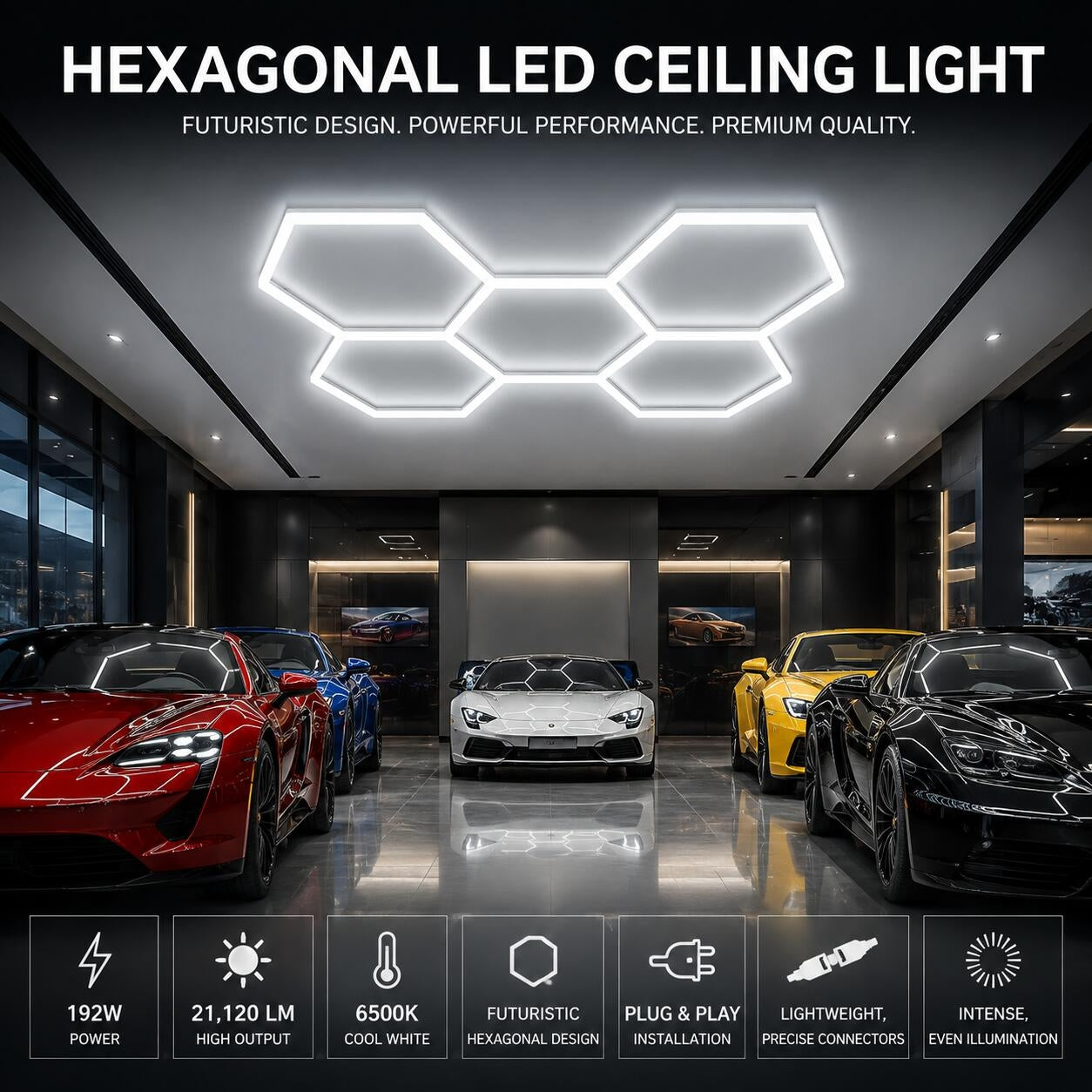 Lámpara LED hexagonal - 6500K - 5 hexágonos - 440cm (2)
