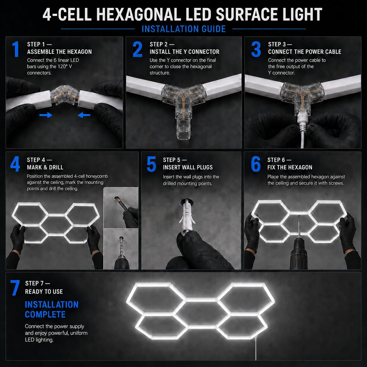 Lámpara LED hexagonal - 6500K - 5 hexágonos - 440cm (5)
