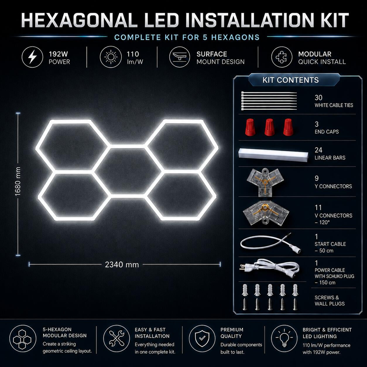 Lámpara LED hexagonal - 6500K - 5 hexágonos - 440cm (6)