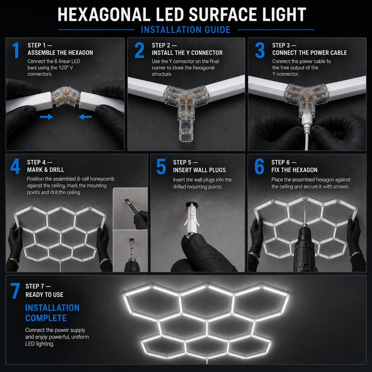 Lámpara LED hexagonal - 6500K - 8 hexágonos - 440cm (5)