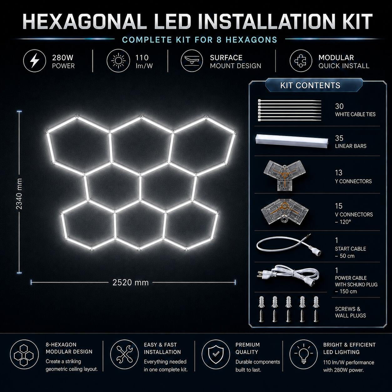 Lámpara LED hexagonal - 6500K - 8 hexágonos - 440cm (6)