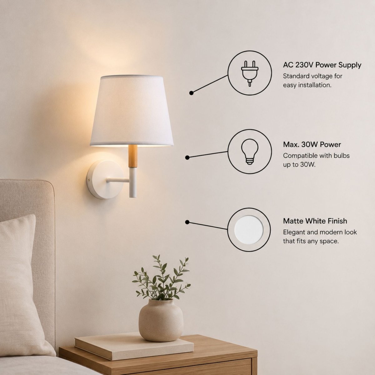 Aplique de pared con pantalla de tela "VELUM" - E27 - Barcelona Led-Decoración