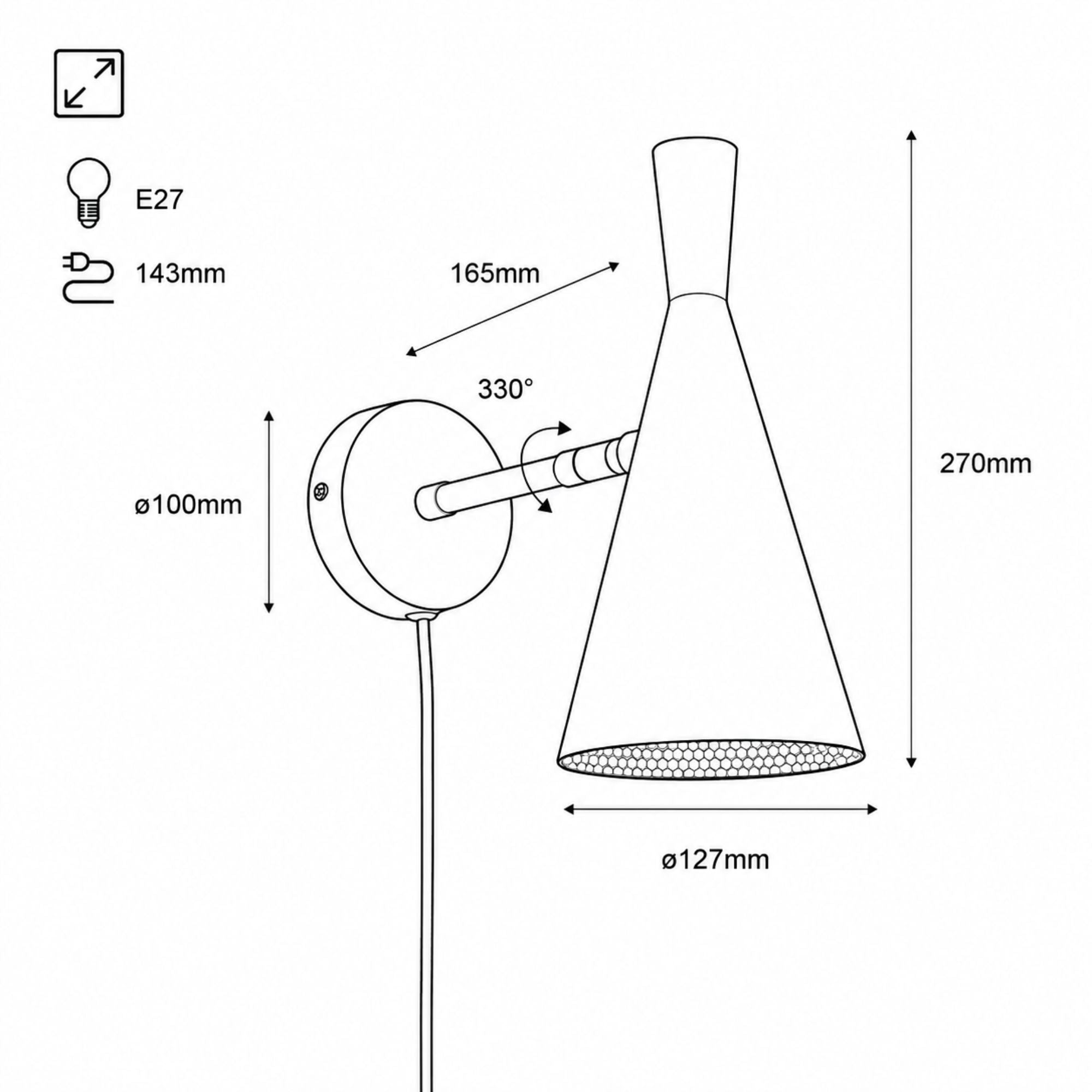 Aplique de pared escandinavo orientable 330° con interruptor y enchufe (15)