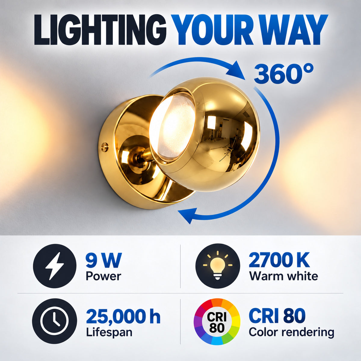 Aplique de pared LED con óptica "BOO" 9W - Cromo - Up & down - 2700K (24)