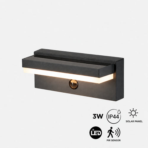 Luminária de parede externa com painel solar + porta USB-C - 3W - Branco quente - IP44