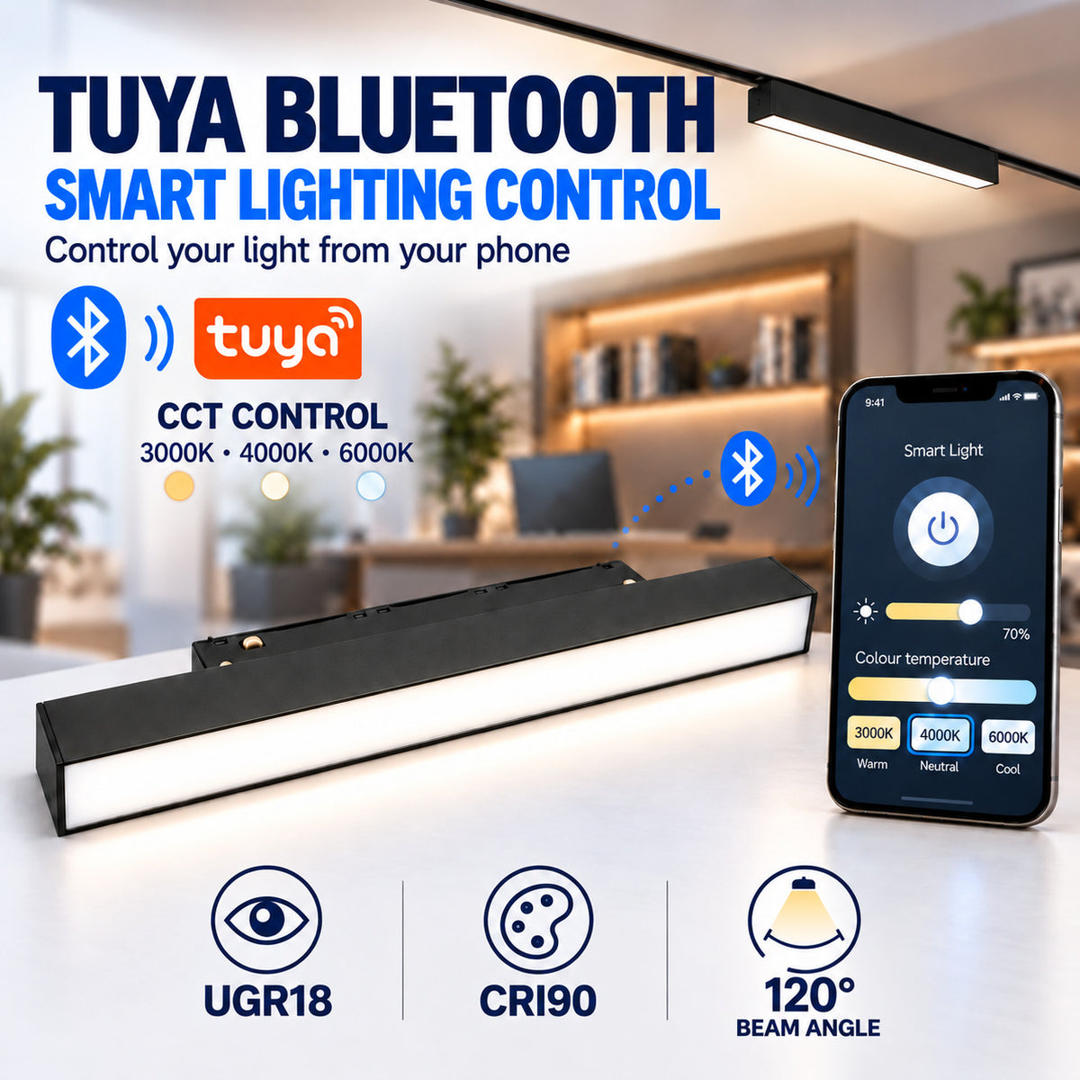 Foco lineal para carril magnético 48V - CCT - 10W - OSRAM chip - TUYA bluetooth - CRI90 - 300mm (10)