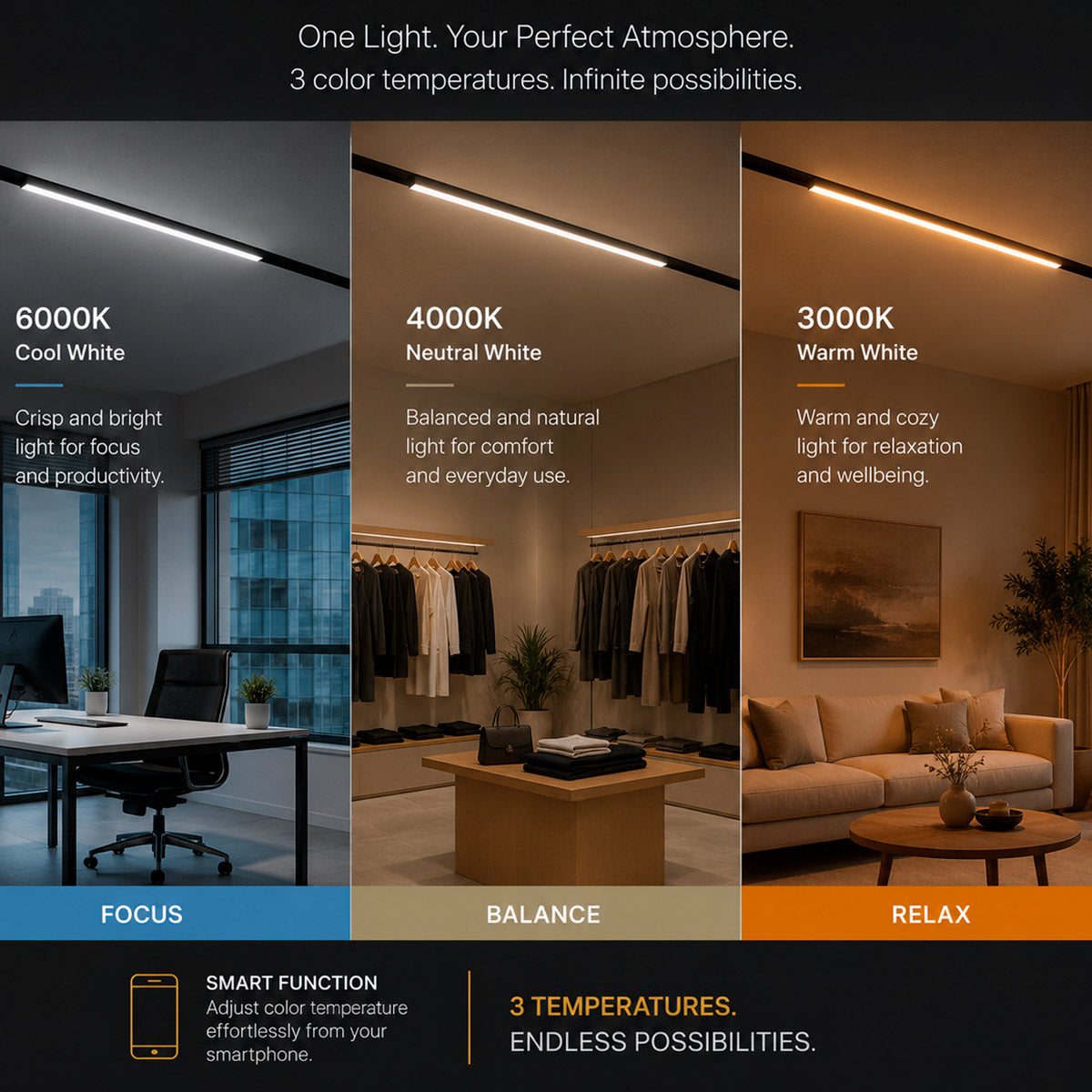Luminaria lineal para carril magnético - 16W - 120º - 10mm - CCT + SMART FUNCTION (3)
