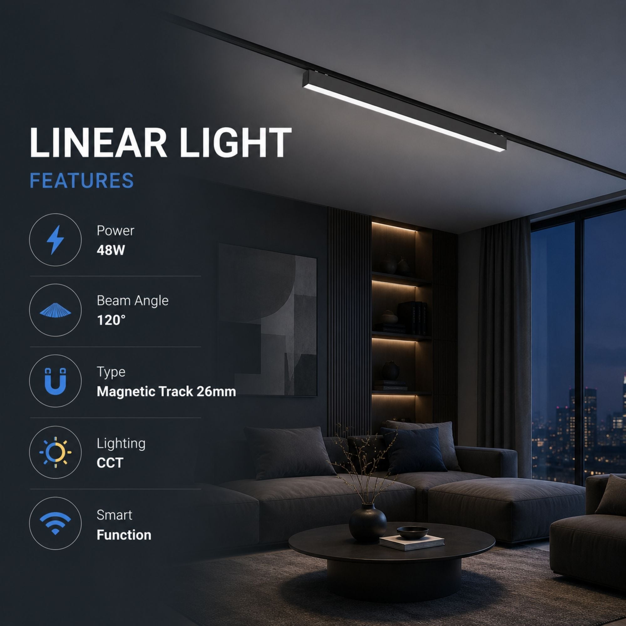 Luminaria lineal para carril magnético - 48W - 120º - 26mm - CCT + SMART FUNCTION (7)