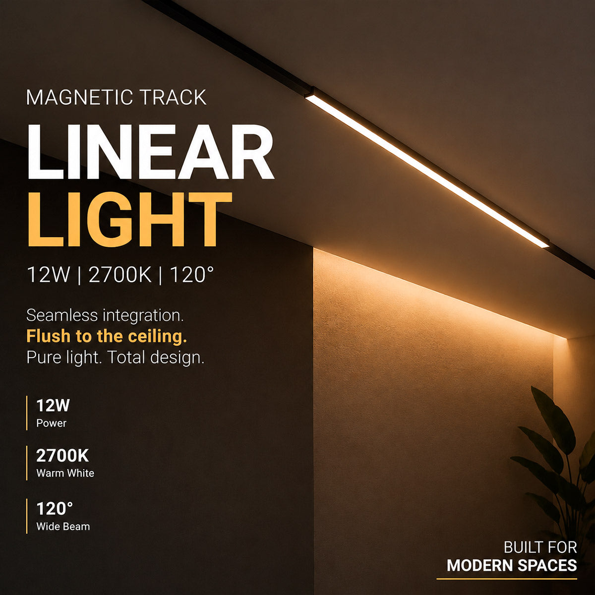 Luminaria lineal para carril magnético - 12W - 120º - 5mm (2)