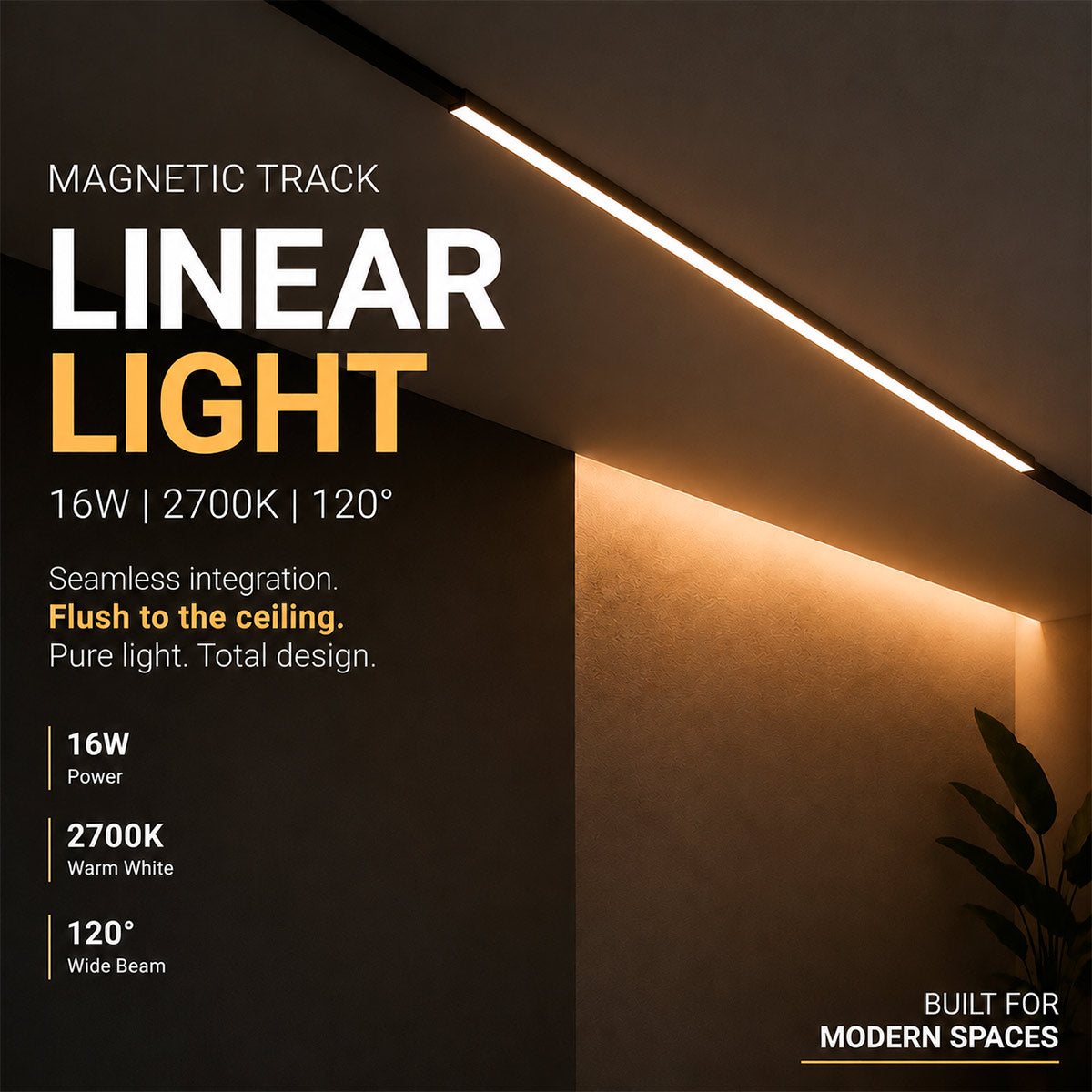 Luminaria lineal para carril magnético - 16W - 120º - 5mm (2)