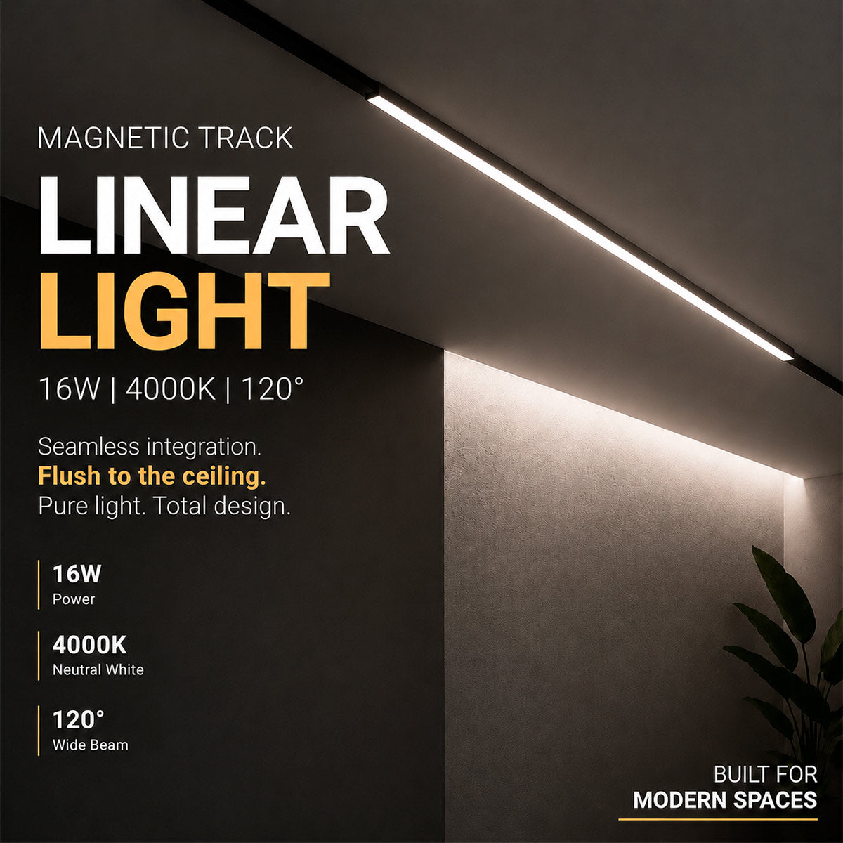 Luminaria lineal para carril magnético - 16W - 120º - 5mm (8)